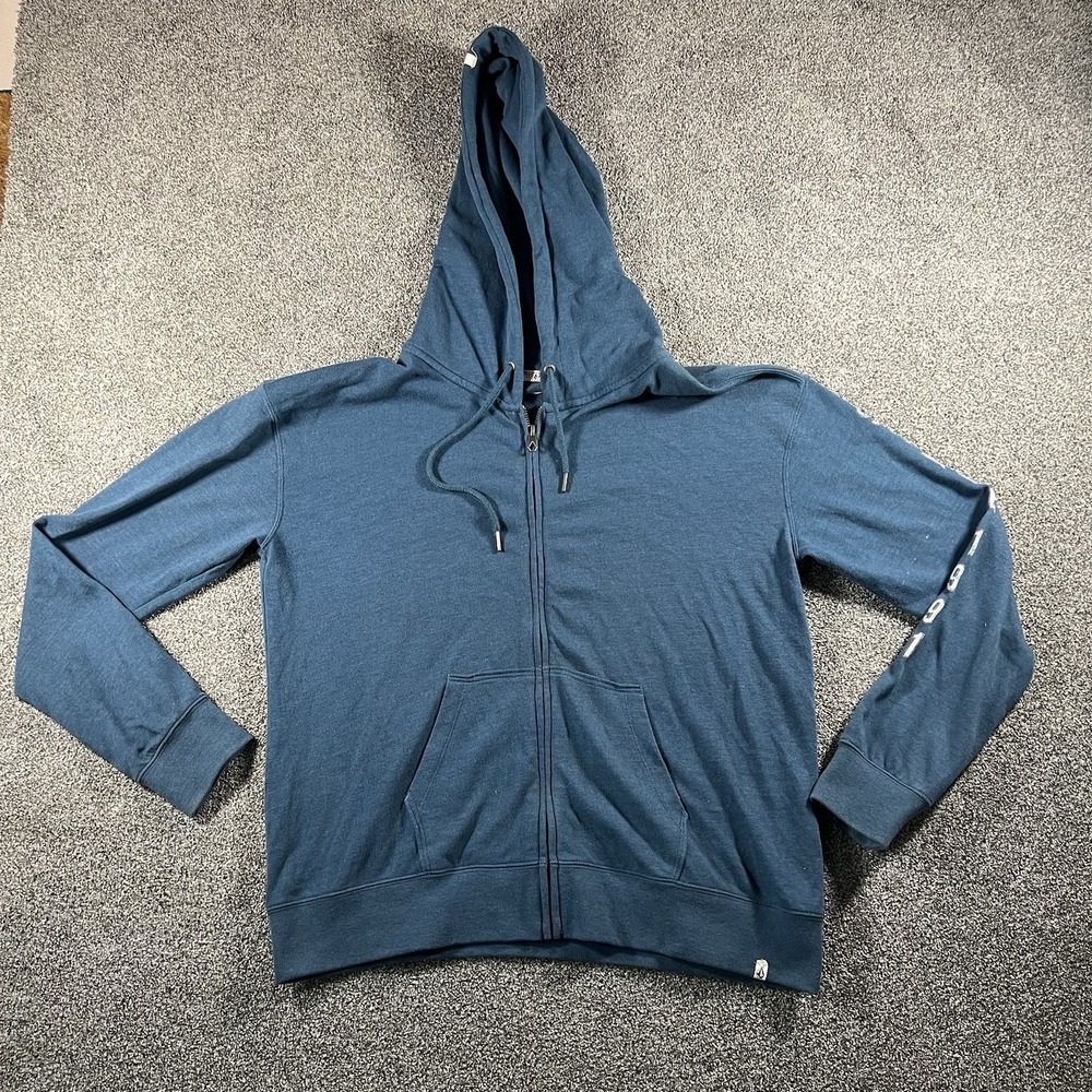 Volcom Full Zip Hoodie Blue Youth Large 14 Graphic Sleeve Skate Sweatshirt Zip